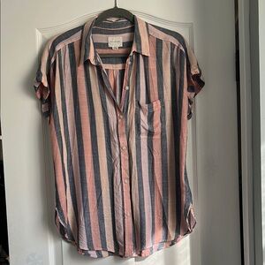 American Eagle Outfitters Pink and Blue Striped Shirt